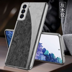 Luxury Gold Plated Marble Tempered Glass Case for Samsung Galaxy S21 Plus - Grey