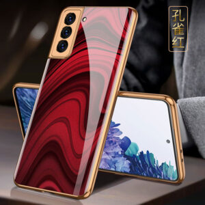 Luxury Gold Plated Marble Tempered Glass Case for Samsung Galaxy S21 Plus - Red