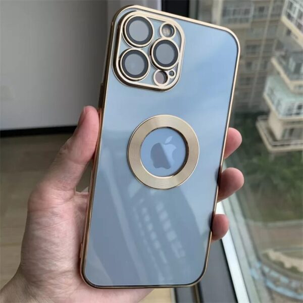 Luxury Lens Plating Protector Logo Cut Out Case Cover and 3D Glass Protector For iPhone Series - Image 9