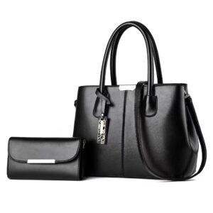 2 in1 Luxury Premium New fashion Retro shoulder messenger Handbag - Black