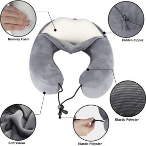 Memory Foam U-shaped Neck Soft Travel Pillow Massage - Grey