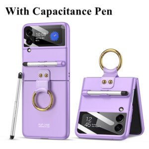 Luxury Premium Ring Case Cover With Capacitance Pen For Samsung Galaxy Z Flip 3/ Z Flip 4 1