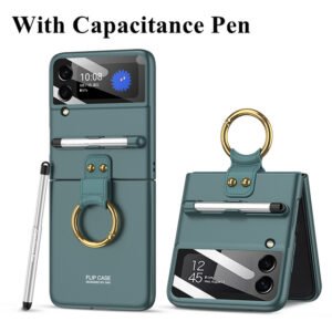 Luxury Premium Ring Case Cover With Capacitance Pen For Samsung Galaxy Z Flip 3/ Z Flip 4 1