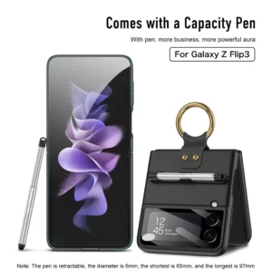 Luxury Premium Ring Case Cover With Capacitance Pen For Samsung Galaxy Z Flip 3/ Z Flip 4 1