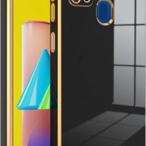 Luxury Premium Electroplated Gold Plated Case Cover and 3D Glass Protector For Samsung Galaxy A21S - Black