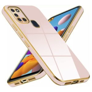 Luxury Premium Electroplated Gold Plated Case Cover and 3D Glass Protector For Samsung Galaxy A21S - Beige