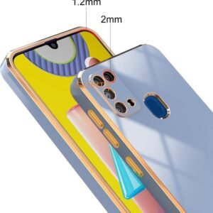 Luxury Premium Electroplated Gold Plated Case Cover and 3D Glass Protector For Samsung Galaxy A21S - Sky Blue