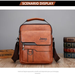 Luxury Brand JEEP Vintage Leather Messenger Shoulder Bag - Brown