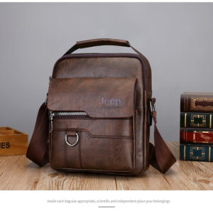 Luxury Brand JEEP Vintage Leather Messenger Shoulder Bag - Dark Brown