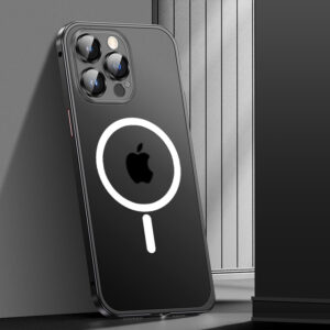 Luxury Premium Magsafe Magnetic Aluminum Metal Case Cover and 3D Glass Protector for iPhone 14 Pro Max - Black