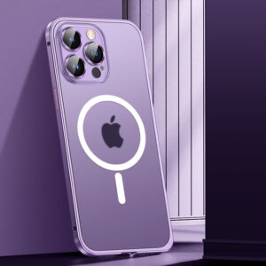 Luxury Premium Magsafe Magnetic Aluminum Metal Case Cover and 3D Glass Protector for iPhone 14 Pro Max - Purple
