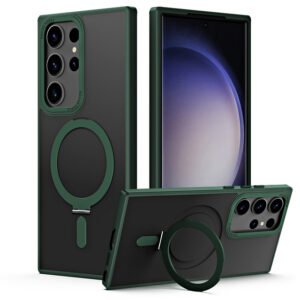 Magnetic Shockproof Matte Stand Holder Compatbile to Magsafe Wireless Charger Case For Samsung Galaxy S23 Ultra 5G - Green