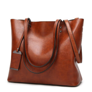 Waxing Leather bucket Double strap Pu Leather shoulder Women Handbag - Brown