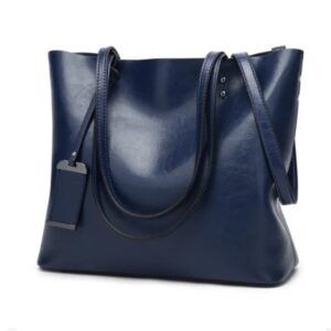 Waxing Leather bucket Double strap Pu Leather shoulder Women Handbag - Blue