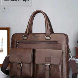 JEEP BULUO Retro PU Leather Business Laptop Bag - Dark Brown