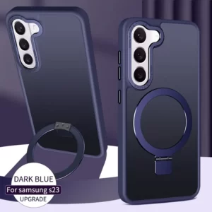 Luxury Premium Magnetic Matte Ring Holder Bracket Stand Case Cover For Samsung Galaxy S23 Plus - Dark Blue