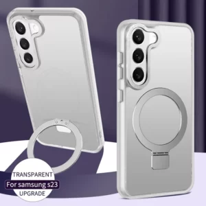 Luxury Premium Magnetic Matte Ring Holder Bracket Stand Case Cover For Samsung Galaxy S23 Plus - Silver