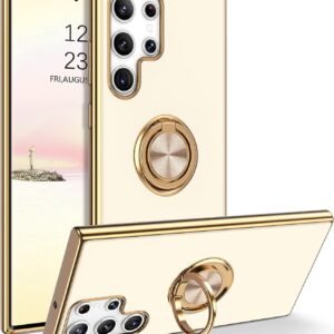 Luxury Premium Eletroplated Finger Ring Case Cover For Samsung Galaxy S22 Ultra - White