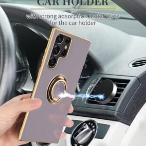 Luxury Premium Eletroplated Finger Ring Case Cover For Samsung Galaxy S22 Ultra - Purple