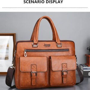 JEEP BULUO Retro PU Leather Business Laptop Bag - Brown