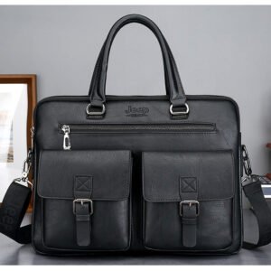 JEEP BULUO Retro PU Leather Business Laptop Bag - Black