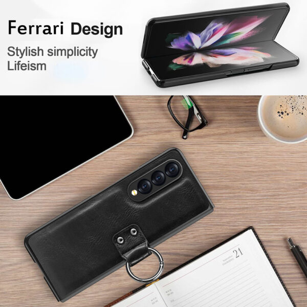 Luxury Premium Finger Horse Ring holder leather cover case for Samsung Galaxy Z Fold 3/ Z Fold 4 - Image 5