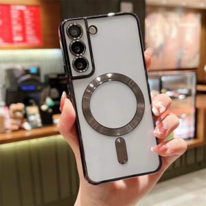 Luxury Premium Transparent Plating Anti-Scratch with Full Camera Cover For Samsung Galaxy S21 FE - Black
