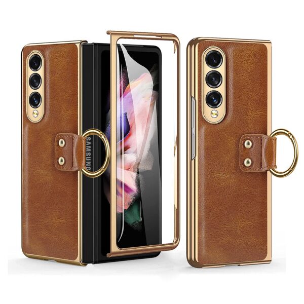 Luxury Premium Finger Horse Ring holder leather cover case for Samsung Galaxy Z Fold 3/ Z Fold 4 - Image 26