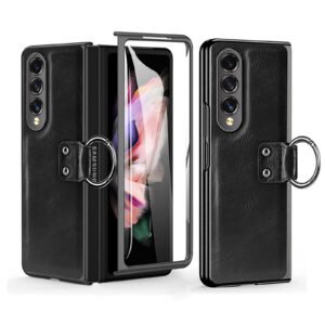 Luxury Premium Finger Horse Ring holder leather cover case for Samsung Galaxy Z Fold 3/ Z Fold 4