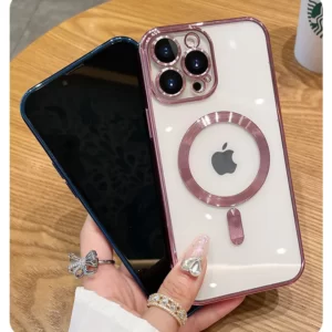 Luxury Premium Transparent Plating Magsafe with Full Camera Lens Case Cover For iPhone 15 Pro/15 Pro Max