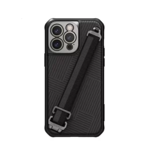 Nilkin With Rope Strap Luxury Sports 3D Texture Shockproof Cover iPhone 14 Pro Max - Black