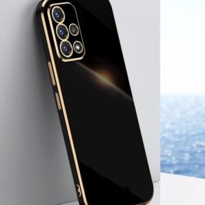 Luxury Premium Electroplated Gold Plated Case Cover and 3D Glass Protector For Samsung Galaxy A12 - Black