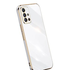 Luxury Premium Electroplated Gold Plated Case Cover and 3D Glass Protector For Samsung Galaxy A12 - White
