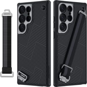 Nilkin With Rope Strap Luxury Sports 3D Texture Shockproof Cover Samsung Galaxy S23 Ultra - Black