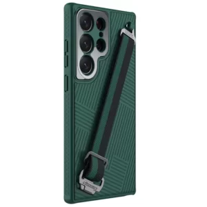 Nilkin With Rope Strap Luxury Sports 3D Texture Shockproof Cover Samsung Galaxy S23 Ultra - Green