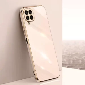 Luxury Premium Electroplated Gold Plated Case Cover and 3D Glass Protector For Samsung Galaxy A12 - Beige