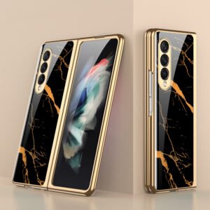Luxury Premium Electroplated Marble Case Cover For Samsung Galaxy Z Fold 4 - Marble Black