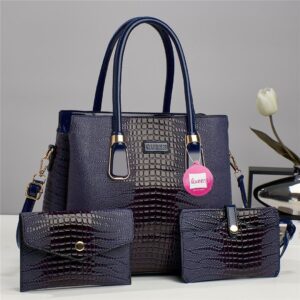 Luxury Premium 3 in 1 Fashion Crocodile Crossbody Satchel Shoulder Bag - Blue