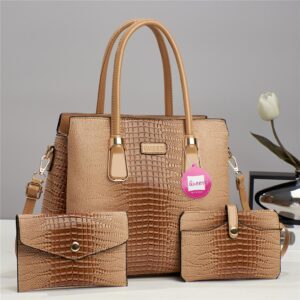 Luxury Premium 3 in 1 Fashion Crocodile Crossbody Satchel Shoulder Bag - Brown