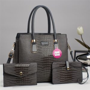 Luxury Premium 3 in 1 Fashion Crocodile Crossbody Satchel Shoulder Bag - Grey