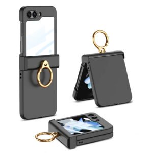 Luxury Premium Hinge Protection with Ring Holder Case Cover for Galaxy Z Flip 5/Z Flip 6