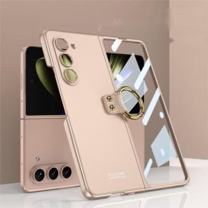 Luxury Premium Finger Ring Shockproof Ultra Thin Solid Cover Case For Samsung Galaxy Z Fold 5 - Gold