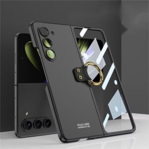 Luxury Premium Finger Ring Shockproof Ultra Thin Solid Cover Case For Samsung Galaxy Z Fold 5 - Black