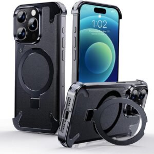Luxury Premium Luxury Premium Leather Magsafe Ring Holder Invisible Kickstand Bezel Less Metal Slim Hard Ultra Thin Case Cover iPhone 14 Pro Max - Black