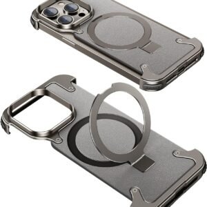 Luxury Premium Luxury Premium Leather Magsafe Ring Holder Invisible Kickstand Bezel Less Metal Slim Hard Ultra Thin Case Cover iPhone 15 Pro Max - Silver