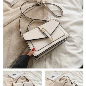 Luxury Premium Solid High Quality Retro PU Leather Women Crossbody Bag - White