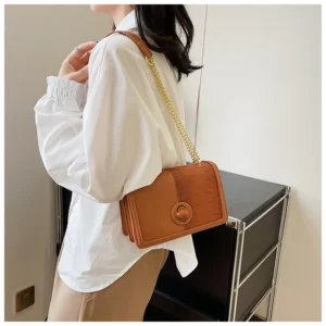 Luxury Premium  vintage Alligator Pattern Chain Square Designer Handbag - Brown
