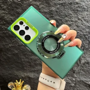 Luxury Premium Magnetic Bracket Matte Wireless Charging Case Cover For Samsung Galaxy S21 Ultra - Green