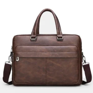 JEEP BULUO Office Business Vintage Messenger Crossbody Portfolio Designer Bag - Dark Brown