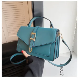 Luxury Premium Solid High Quality Retro PU Leather Women Crossbody Bag - Green